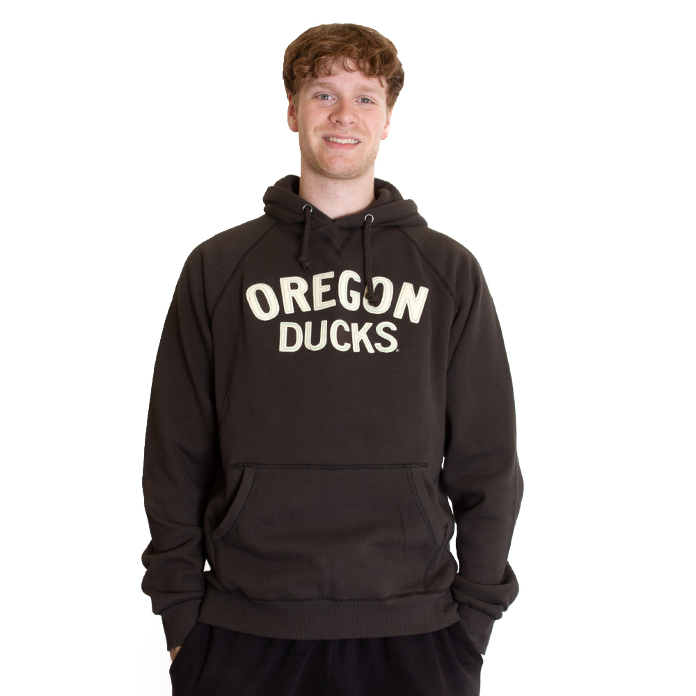 Arched Oregon, Ducks, Blue 84, Black, Hoodie, Cotton Blend, Men, Sanded fleece, Felt, Sweatshirt, Pullover, 800451